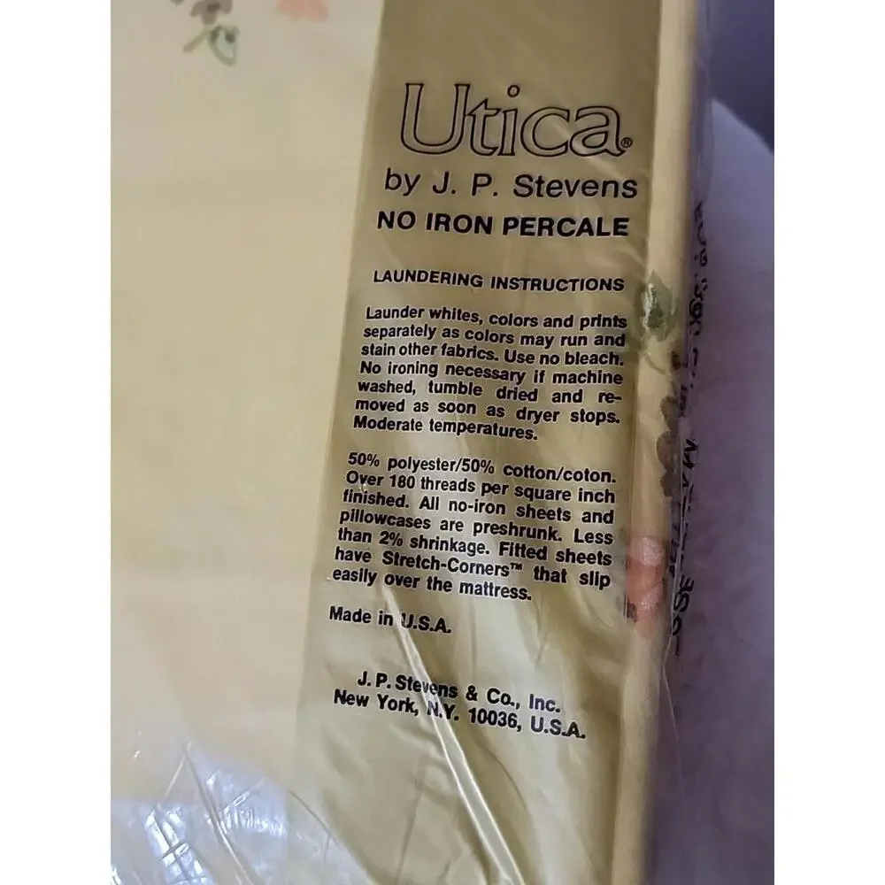 UTICA BY J. P. Stevens No Iron Percale Vintage BEDSHEET TWIN YELLOW FLORAL #4